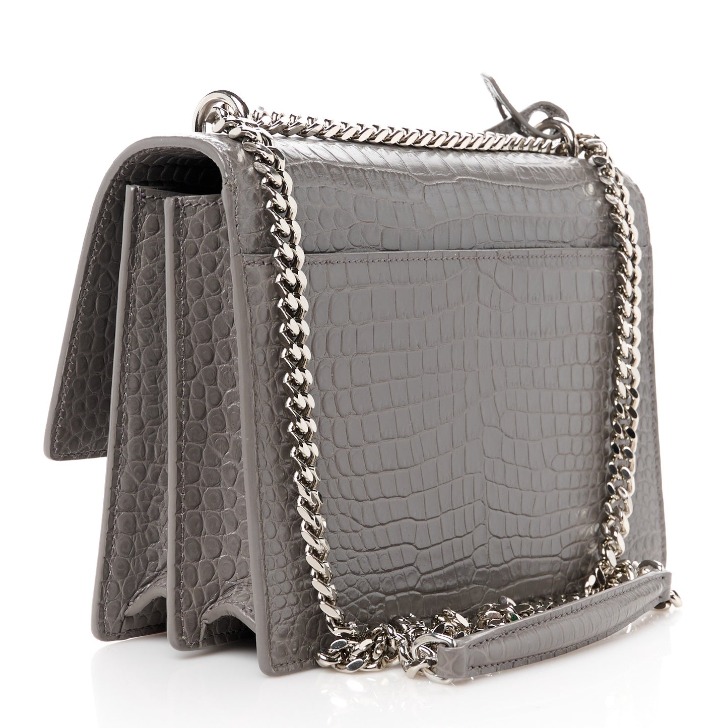 Calfskin Crocodile Embossed Medium Monogram Sunset Fog