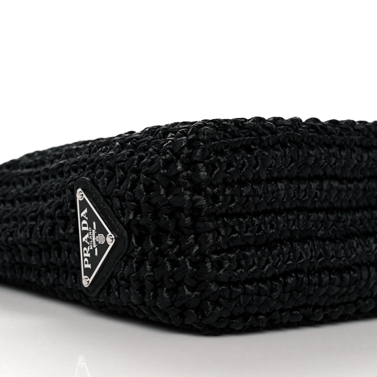 Yarn Raffia Effect Crochet Small Logo Tote Black