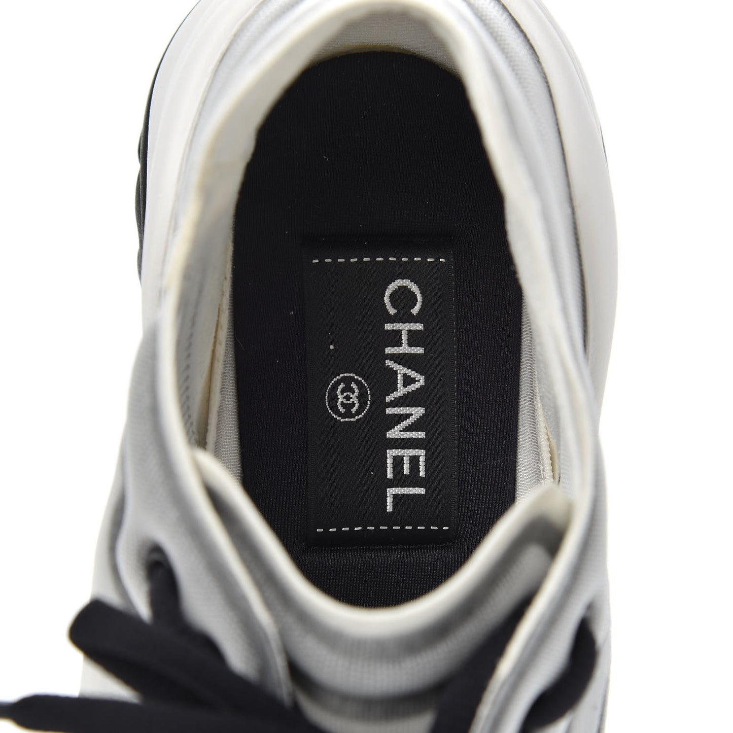 Calfskin Mesh Lycra Womens Logo Sneakers 38.5 White Black