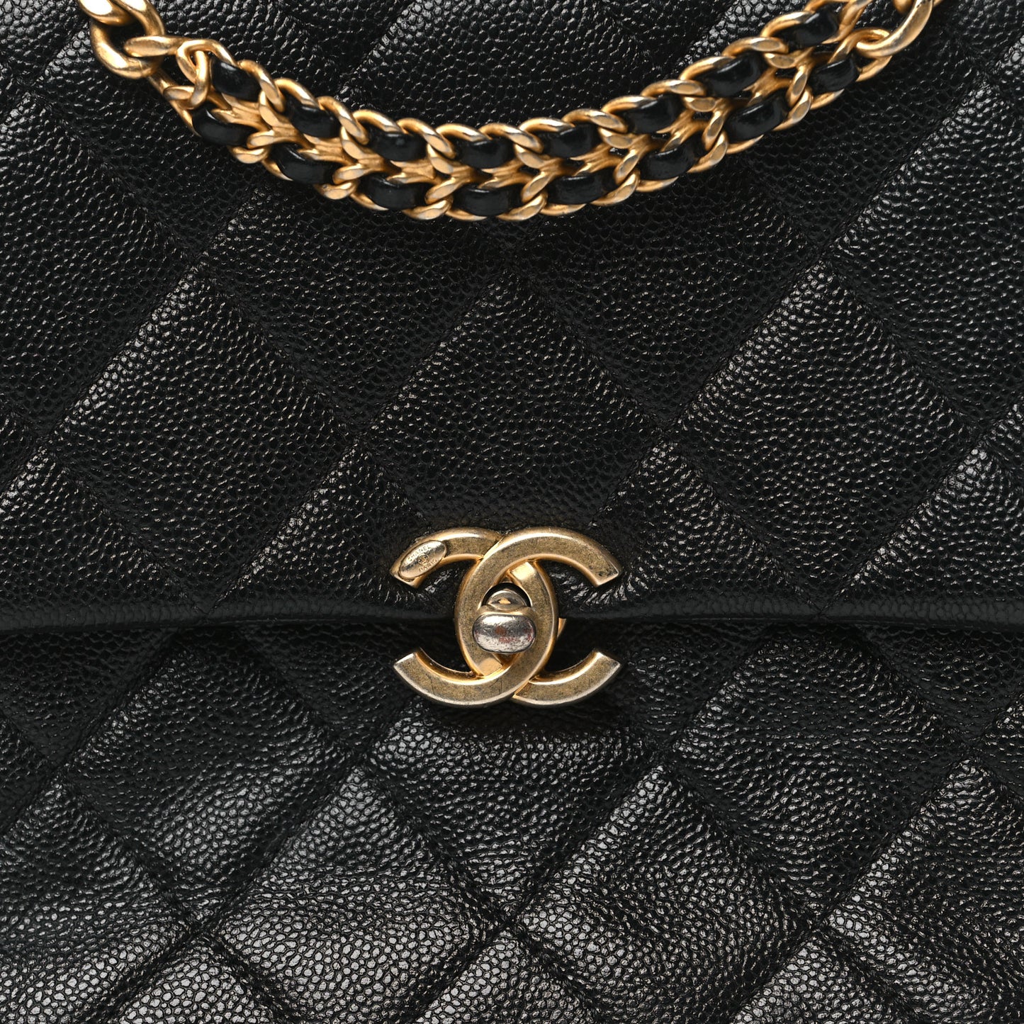 Shiny Caviar Quilted Chain Melody Backpack Black