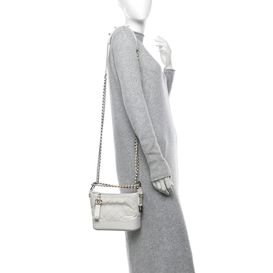 Aged Calfskin Quilted Small Gabrielle Hobo White