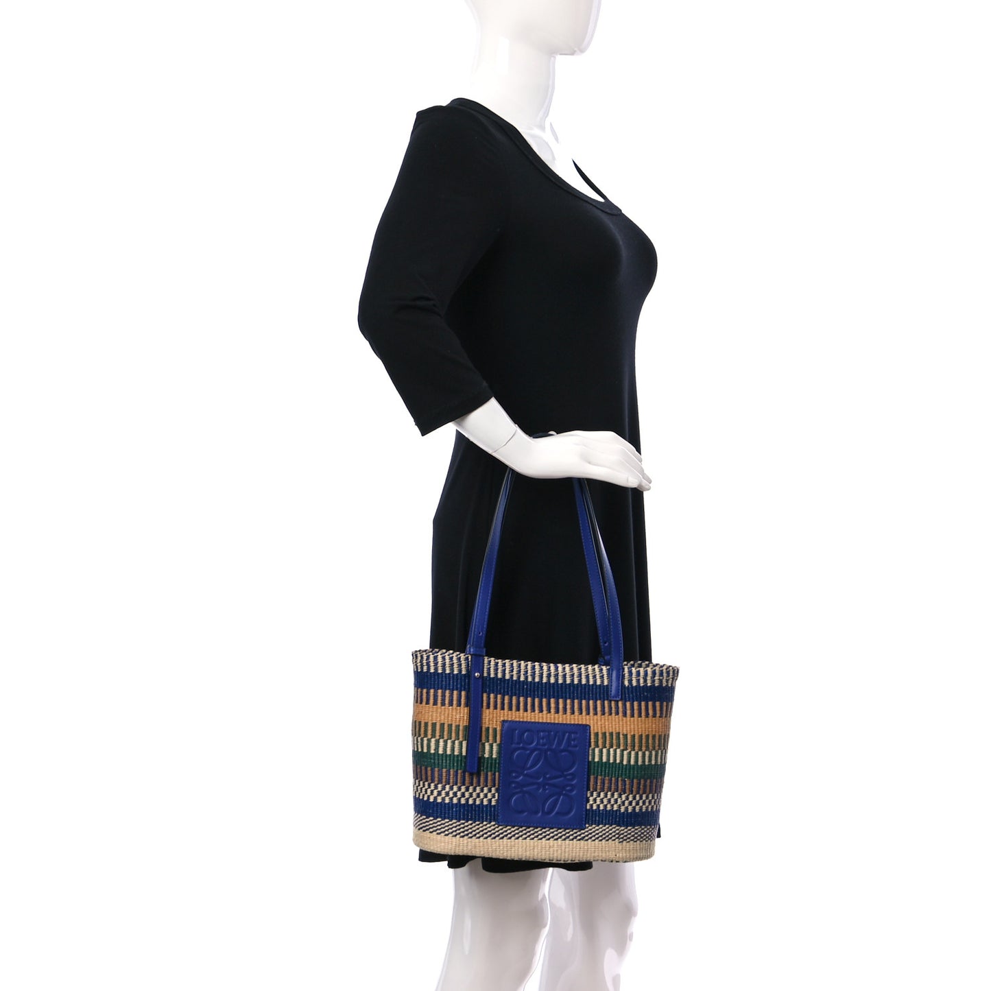 Raffia Small Square Basket Tote Bag Blue Multicolor