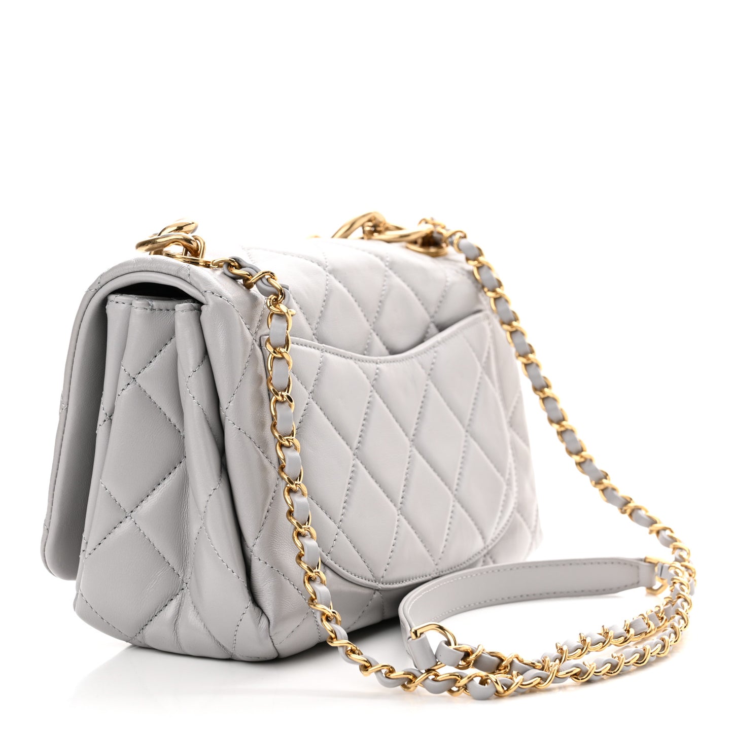 Lambskin Quilted Medium Color Match Flap Grey
