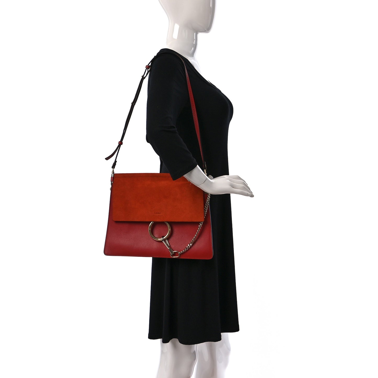 Calfskin Suede Medium Faye Shoulder Bag Sepia Red