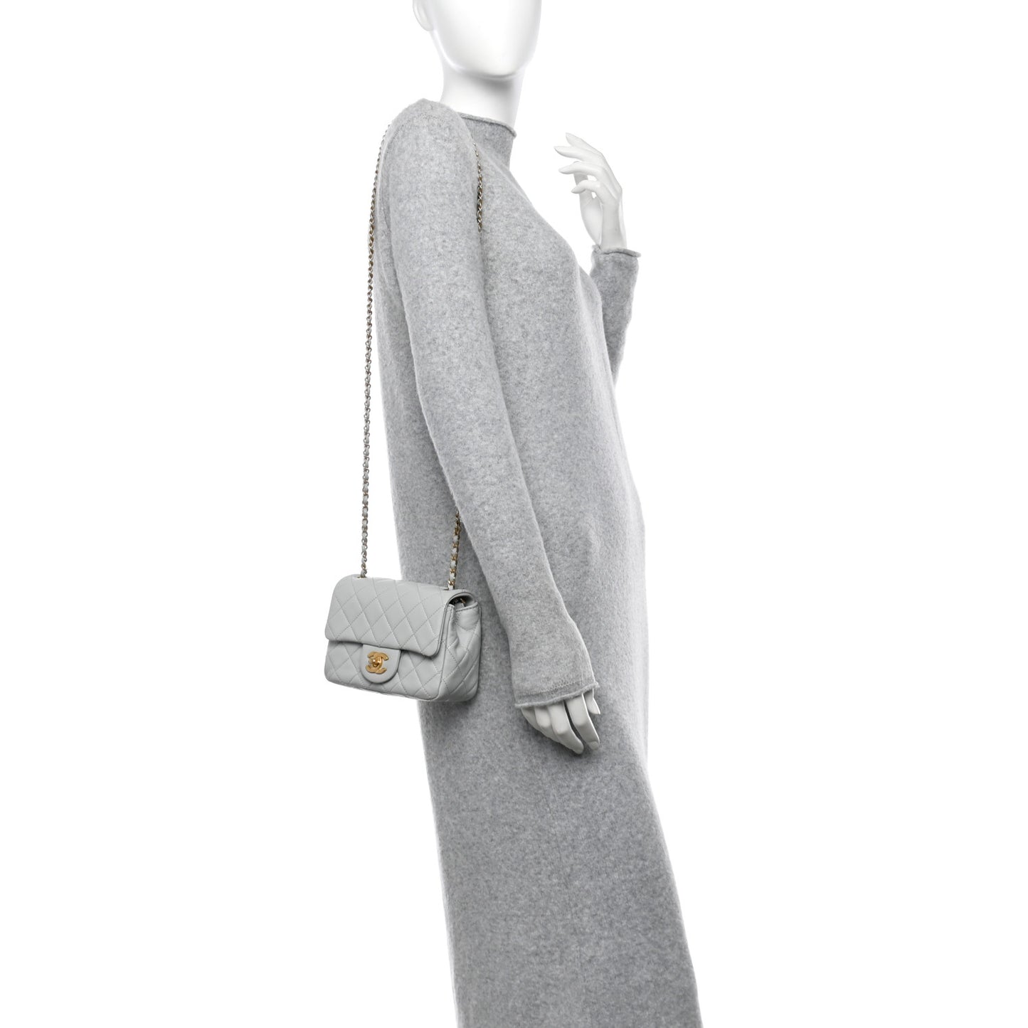 Lambskin Quilted Mini Pearl Crush Flap Light Grey