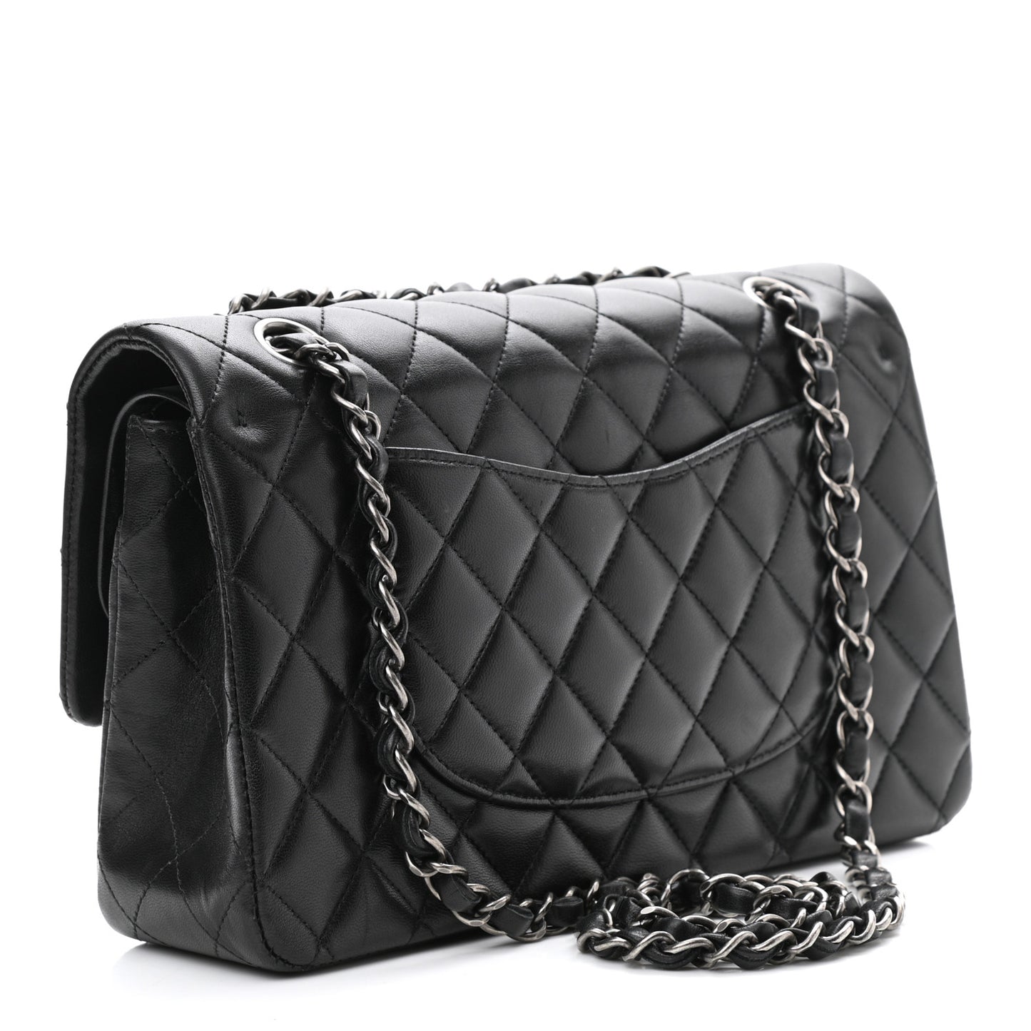 Lambskin Quilted Medium Double Flap Black