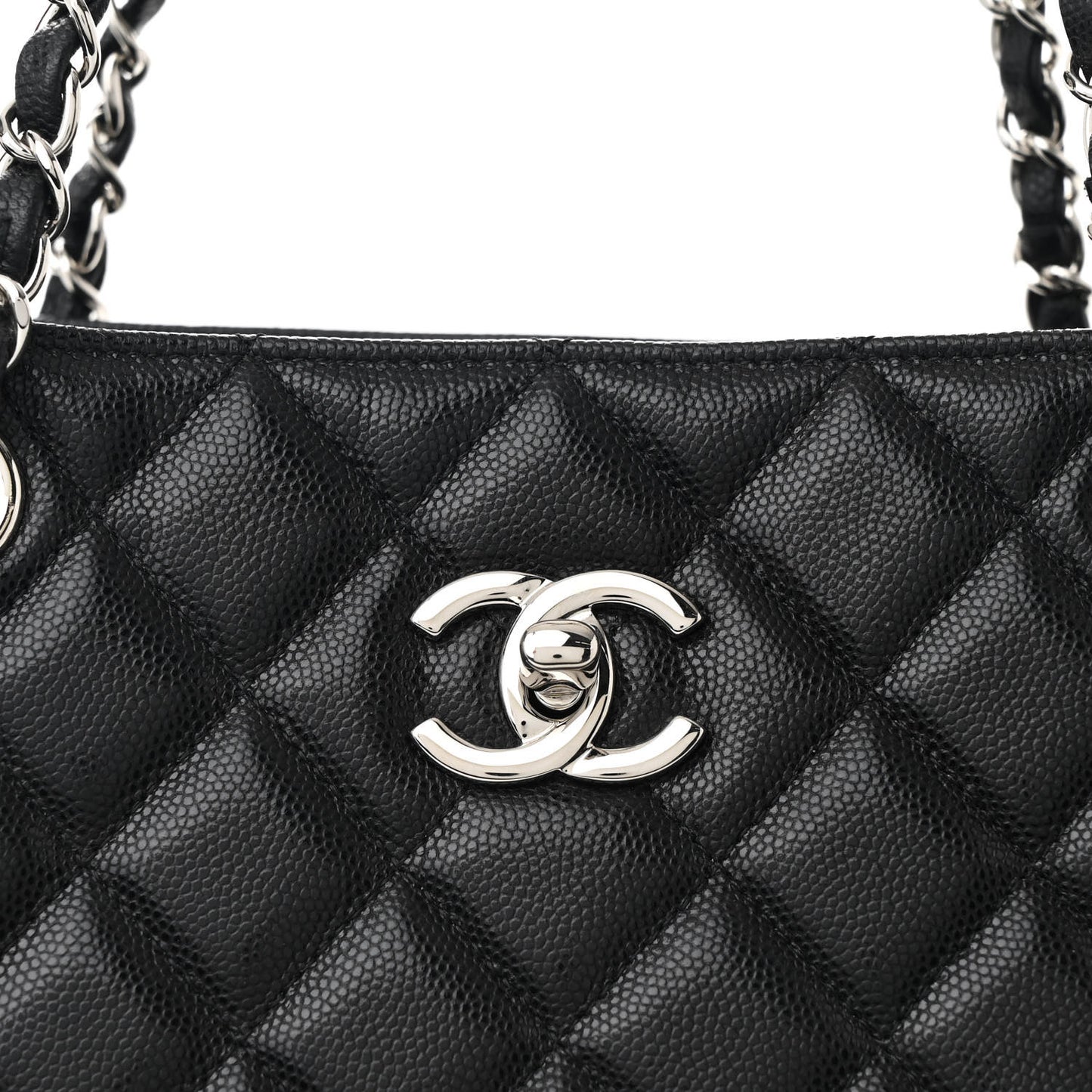 Caviar Quilted Large Shopping Tote Black