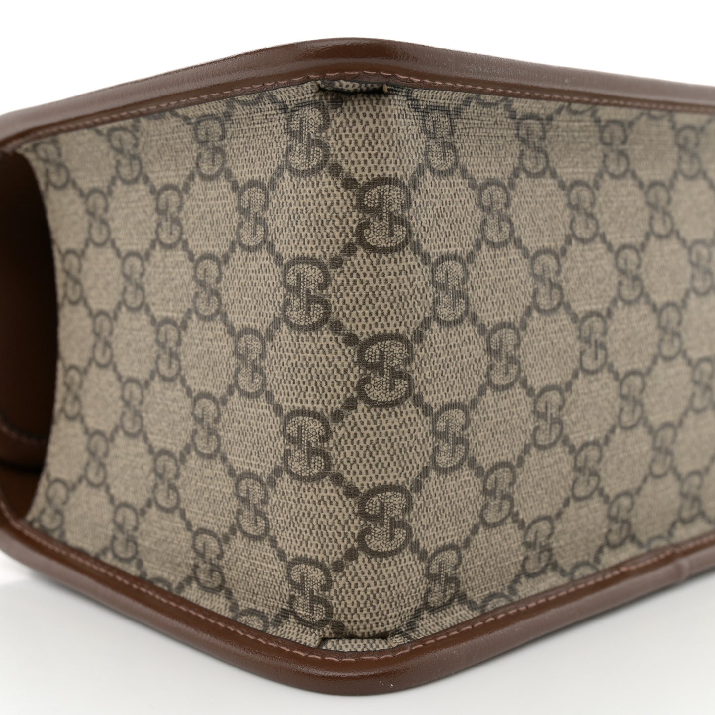 GG Supreme Monogram Azalea Calfskin Mini Horsebit 1955 Foldover Top Handle Bag Beige Ebony Brown Sugar