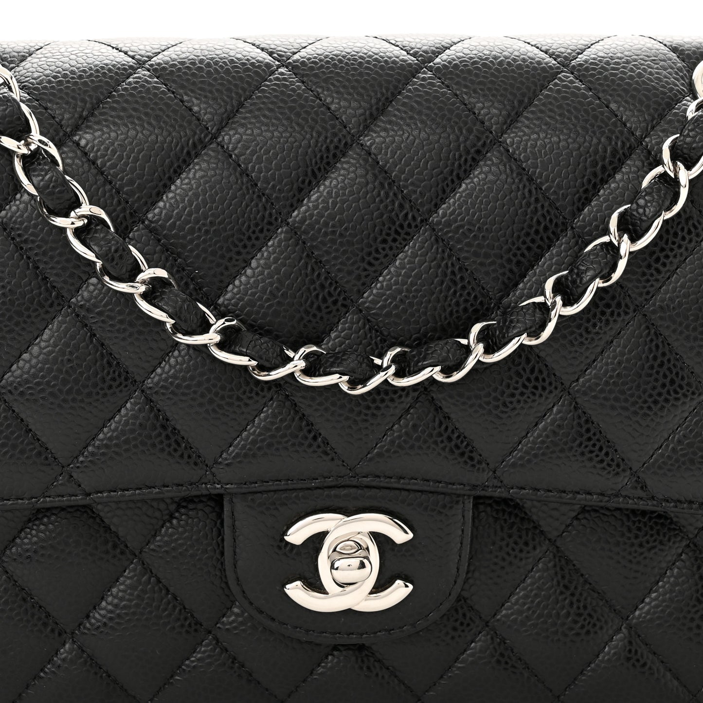Caviar Quilted Medium Double Flap Black