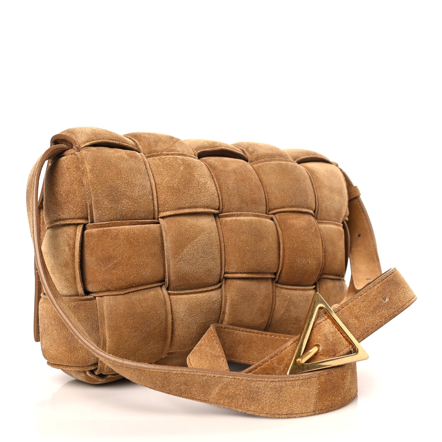 Suede Maxi Intrecciato Padded Cassette Crossbody Bag Taupe