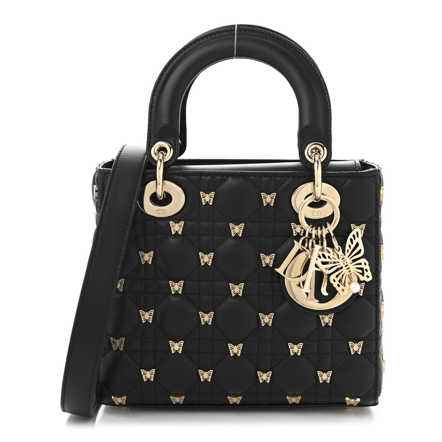 Christian Dior Lambskin Cannage Butterfly Studs Small Lady Dior