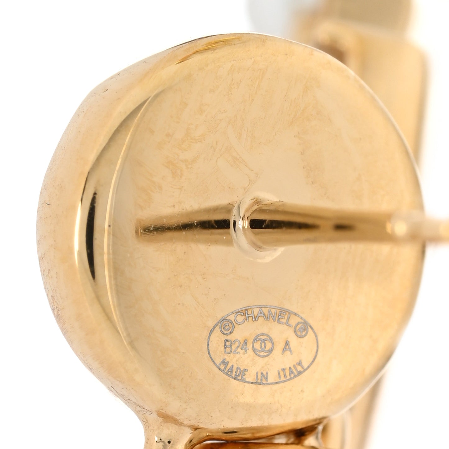 Metal Crystal Pearl CC Pendant Earrings Gold