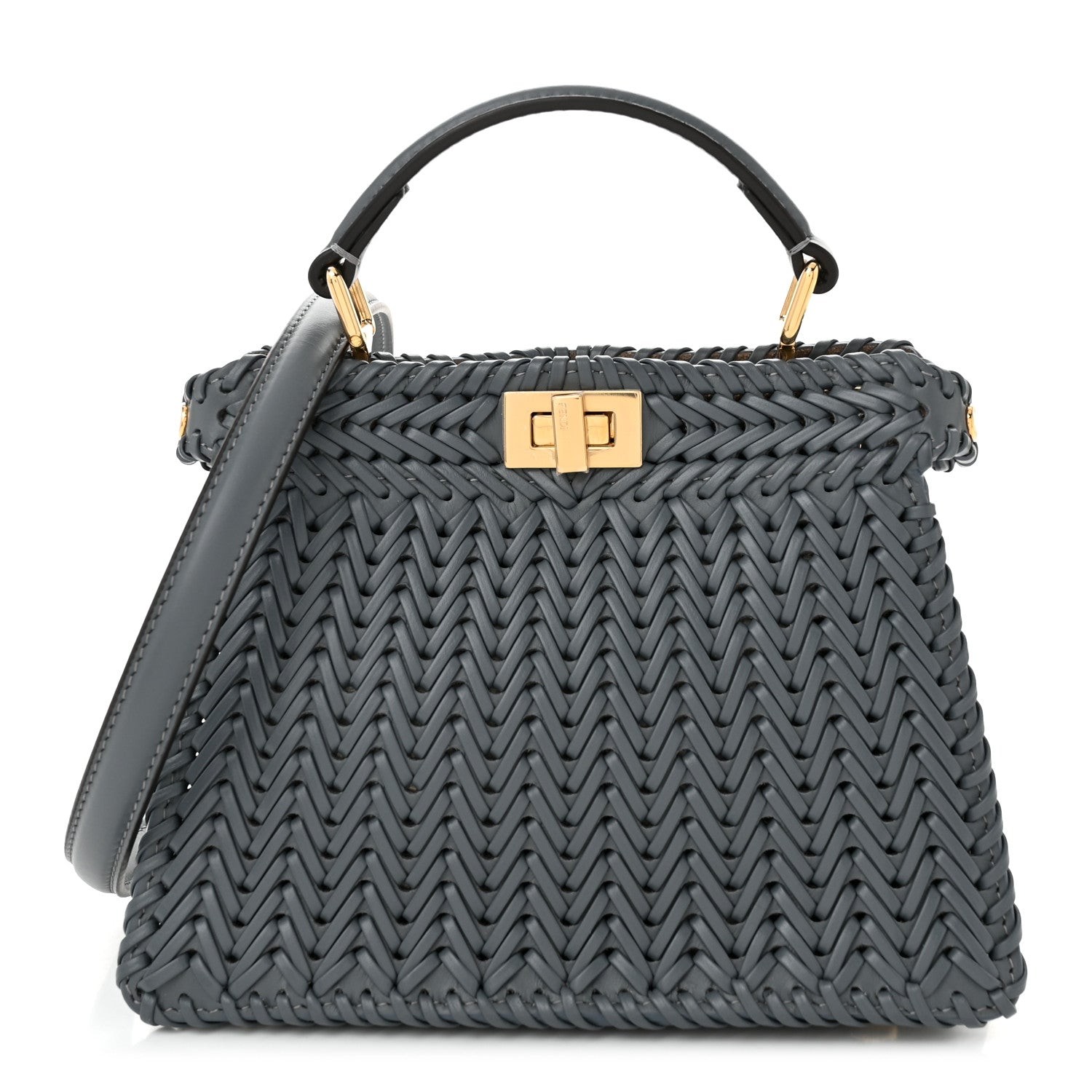 Fendi Vitello King Shiny Nappa Intreccio Petite Peekaboo I SEE U Satchel  Tempesta 1 of 9