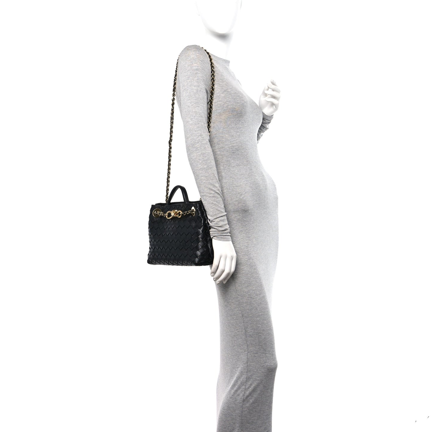 Nappa Intrecciato Small Andiamo With Chain Shoulder Bag Black