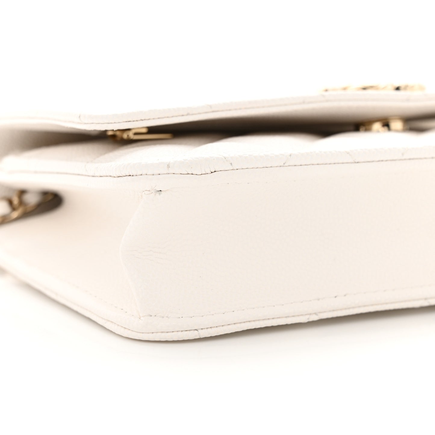 Caviar Quilted Wallet on Chain WOC White