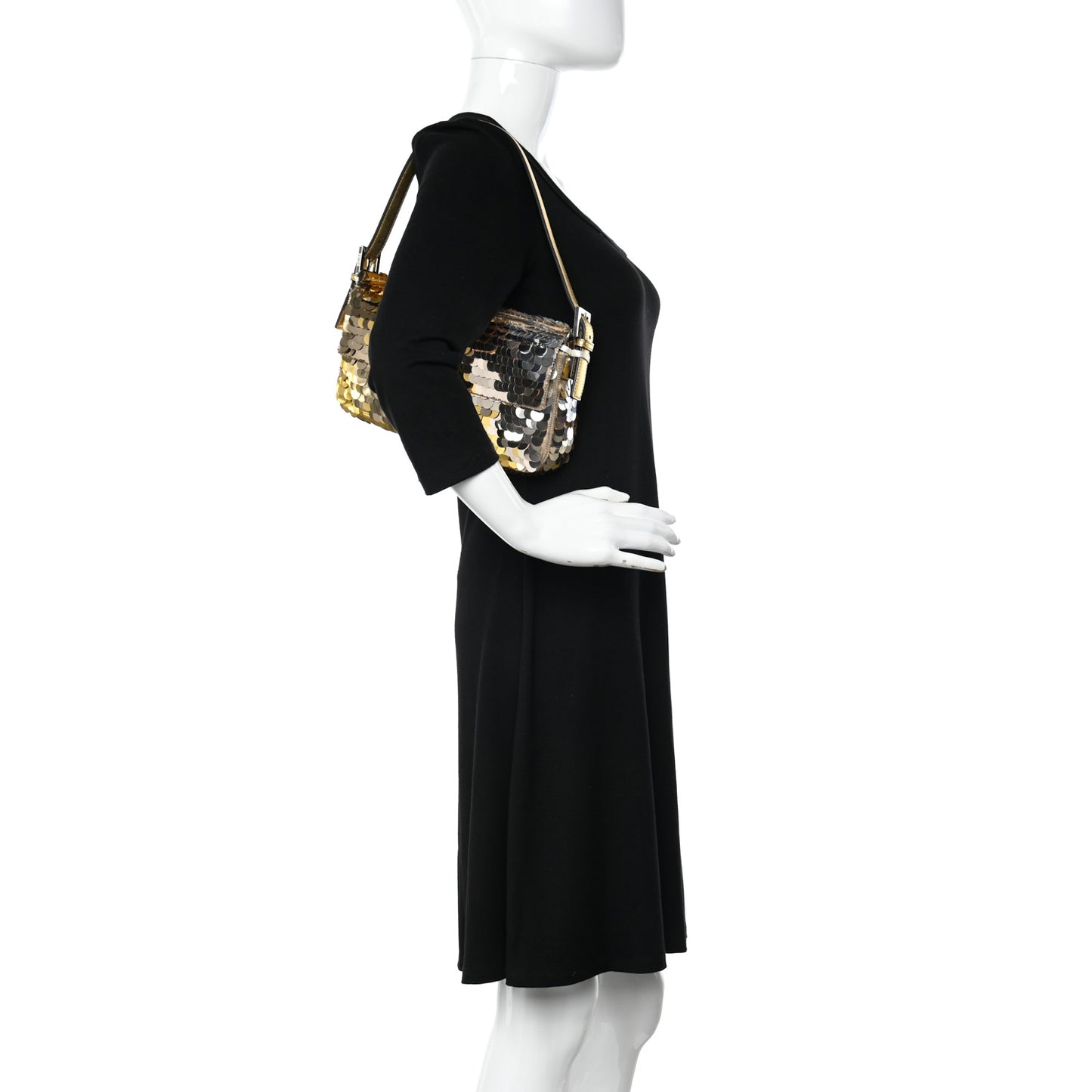 Sequin Paillettes Vitello Laminato Striped Baguette 1997 Oro Sfumato