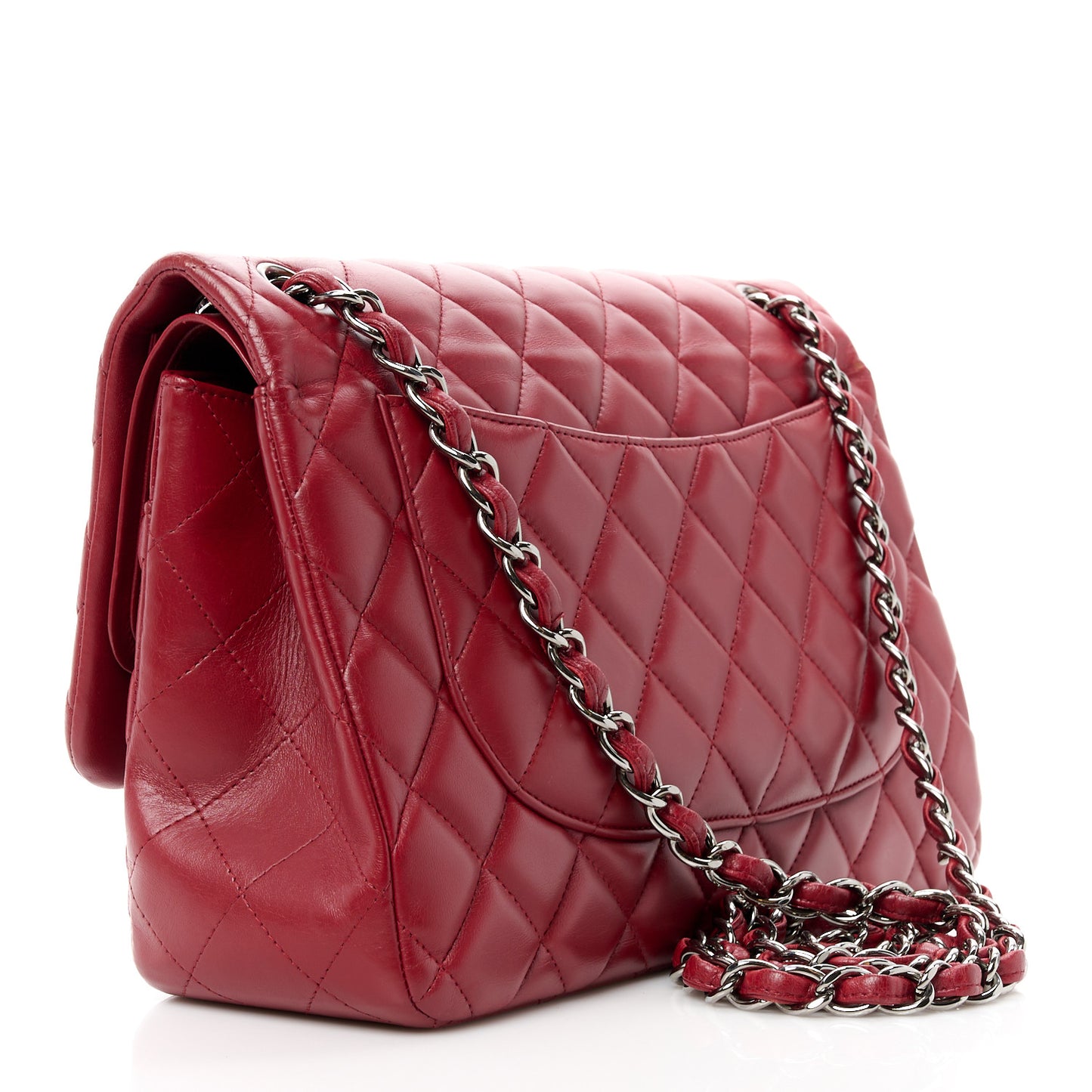 Lambskin Quilted Jumbo Double Flap Dark Red