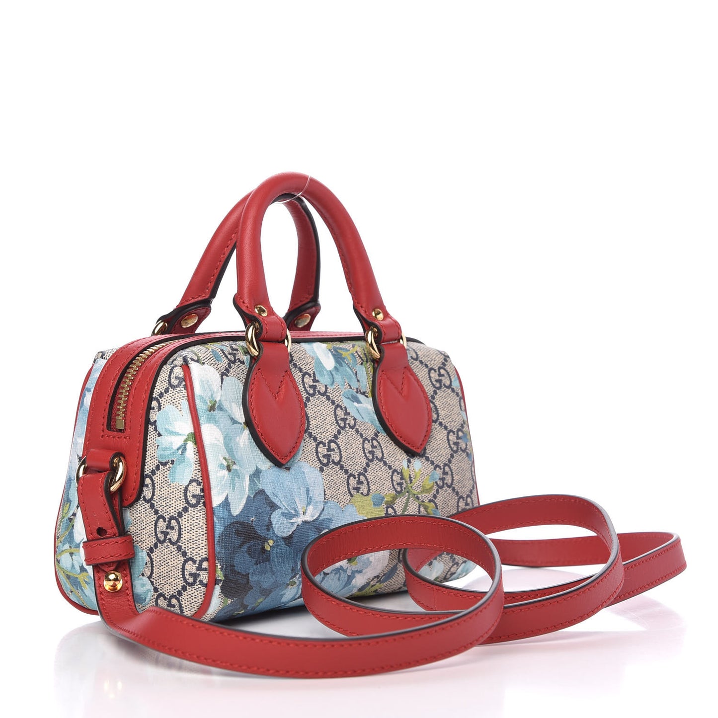 GG Supreme Monogram Blooms Mini Boston Navy Blue Hibiscus