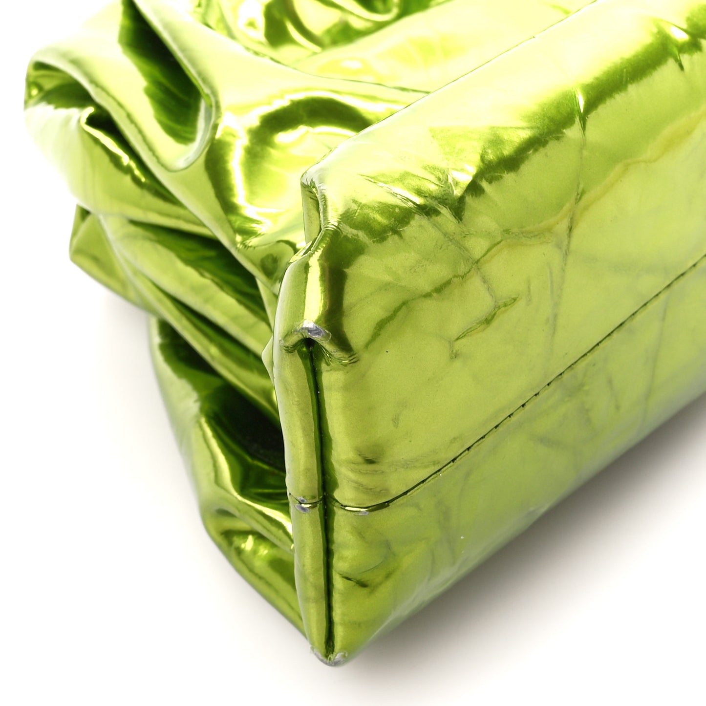 Metallic Crushed Calfskin Teen Pouch Chlorophyll