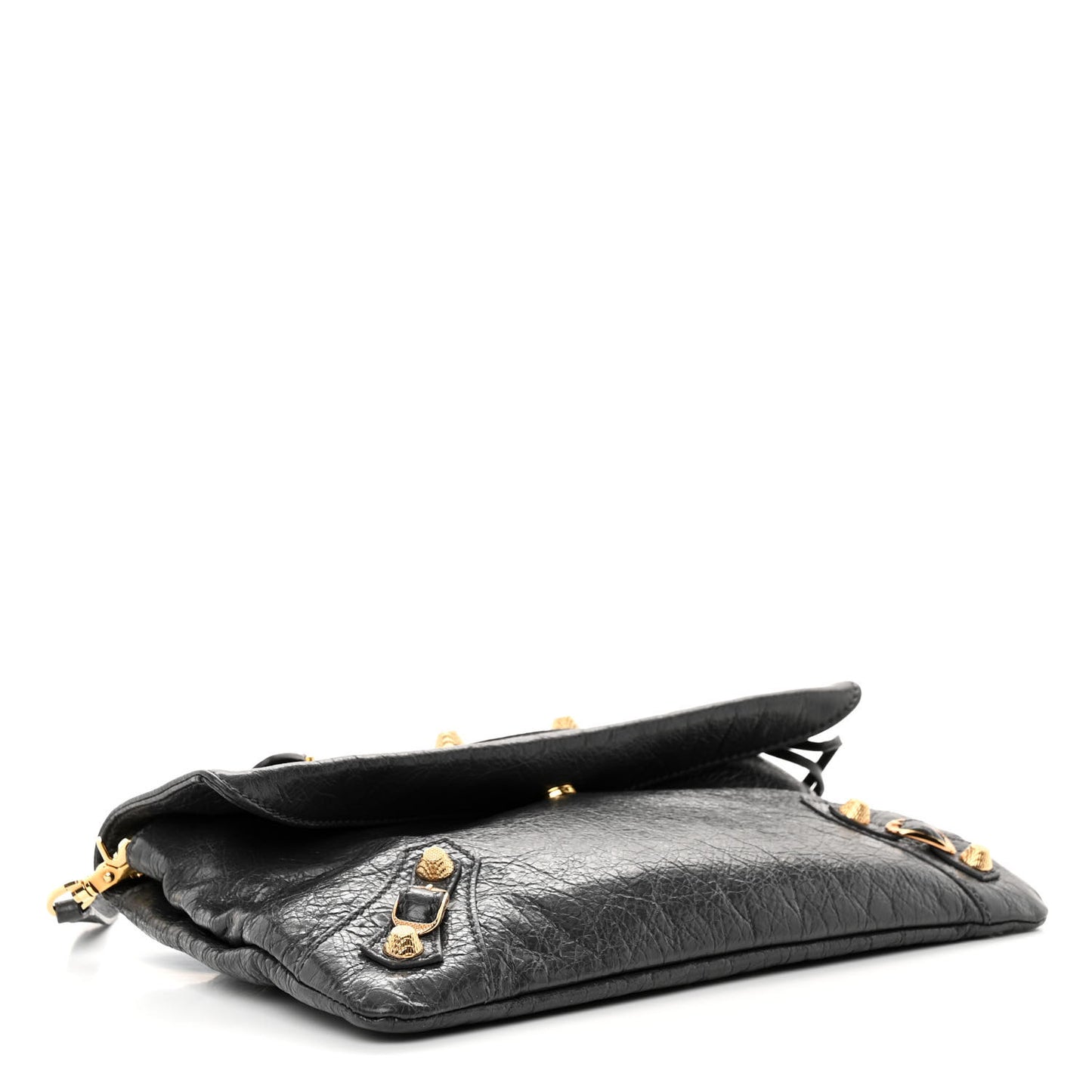 Agneau Giant 12 Gold Hardware Envelope Strap Clutch Gris Fossile