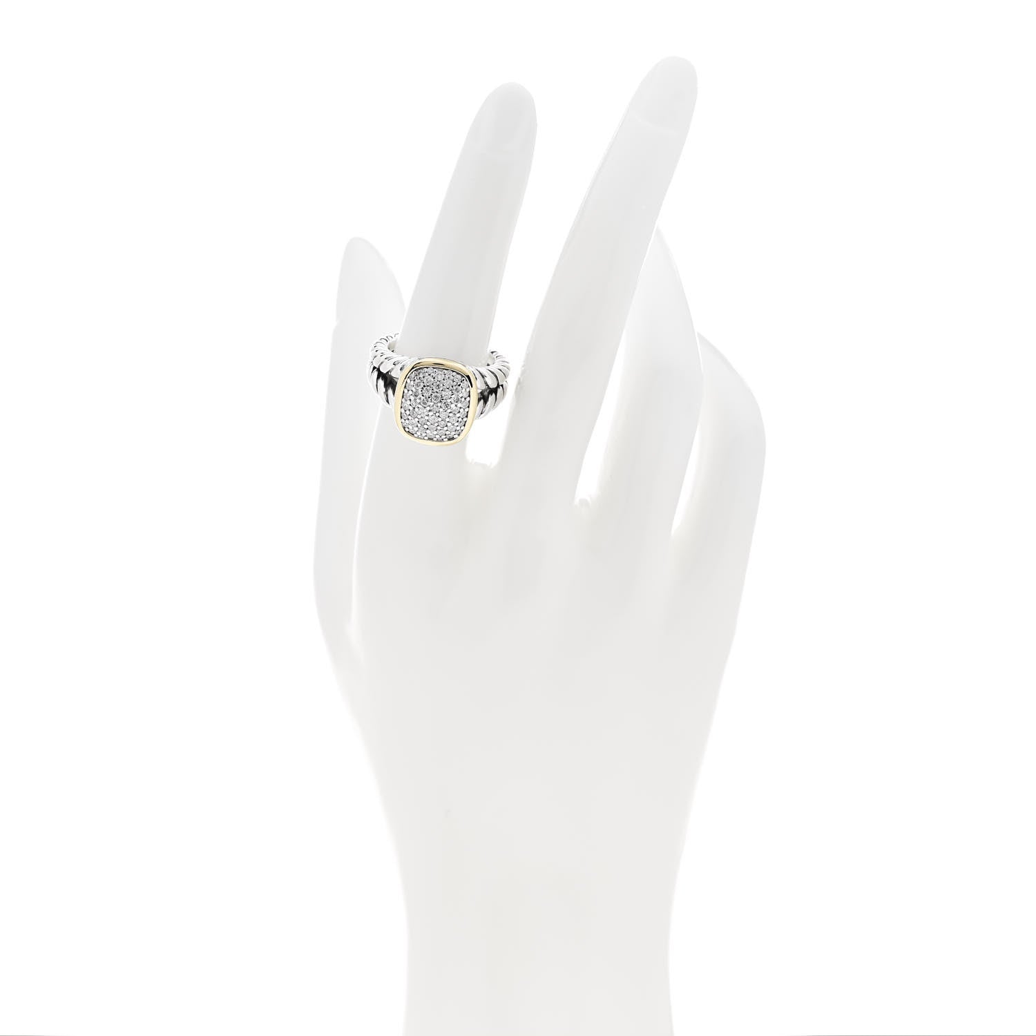 David Yurman Sterling Silver 18K Yellow Gold Diamond 15mm Albion Statement Ring 54 7 2 of 5