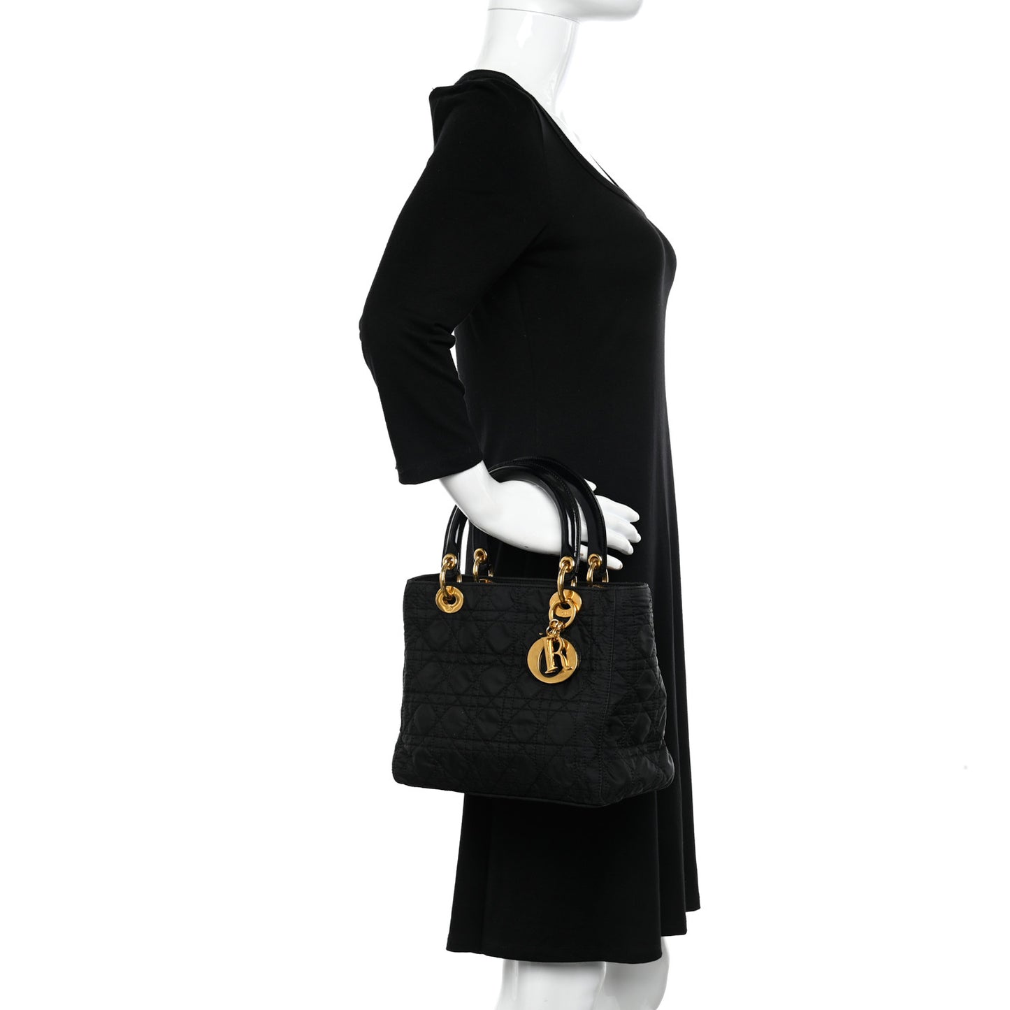Nylon Cannage Medium Lady Dior Black