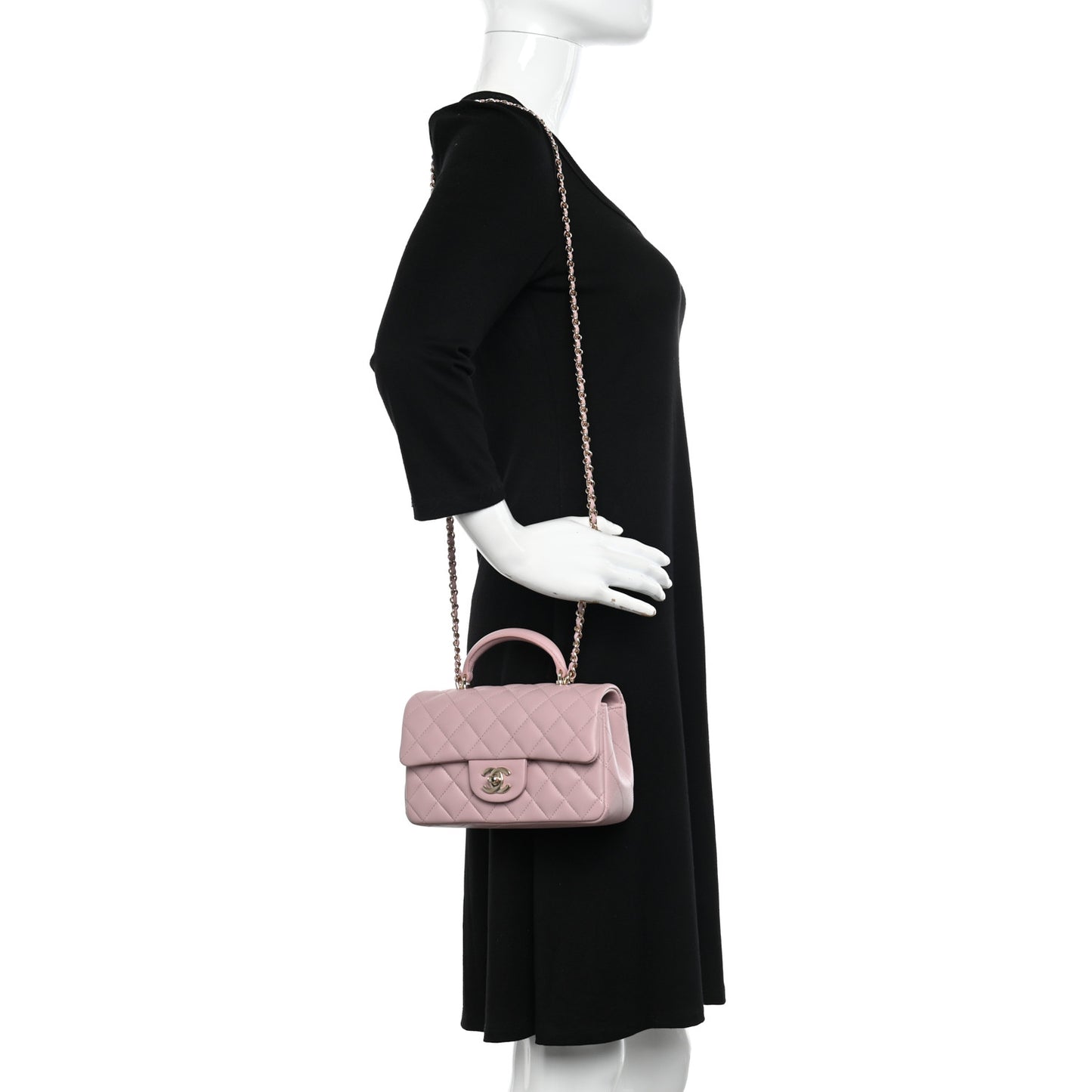 Lambskin Quilted Mini Top Handle Rectangular Flap Light Pink