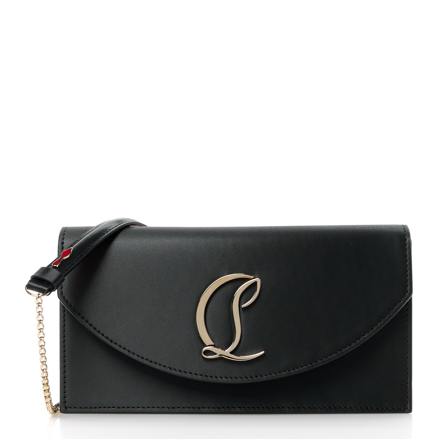 Satin Calfskin Laminated Loubi54 Crossbody Clutch Black