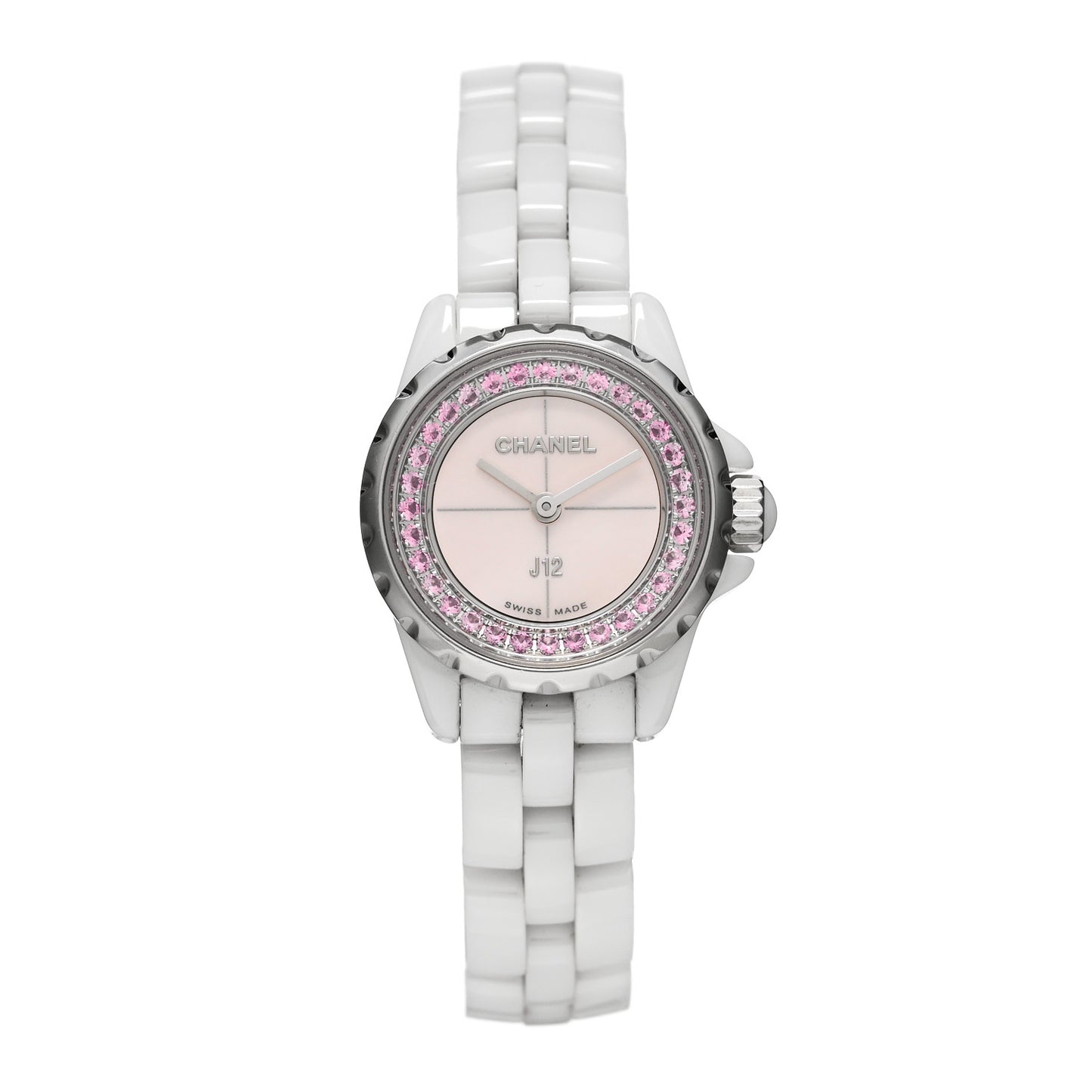 Stainless Steel Ceramic Pink Sapphire Mother of Pearl 19mm J12 Quartz Watch White