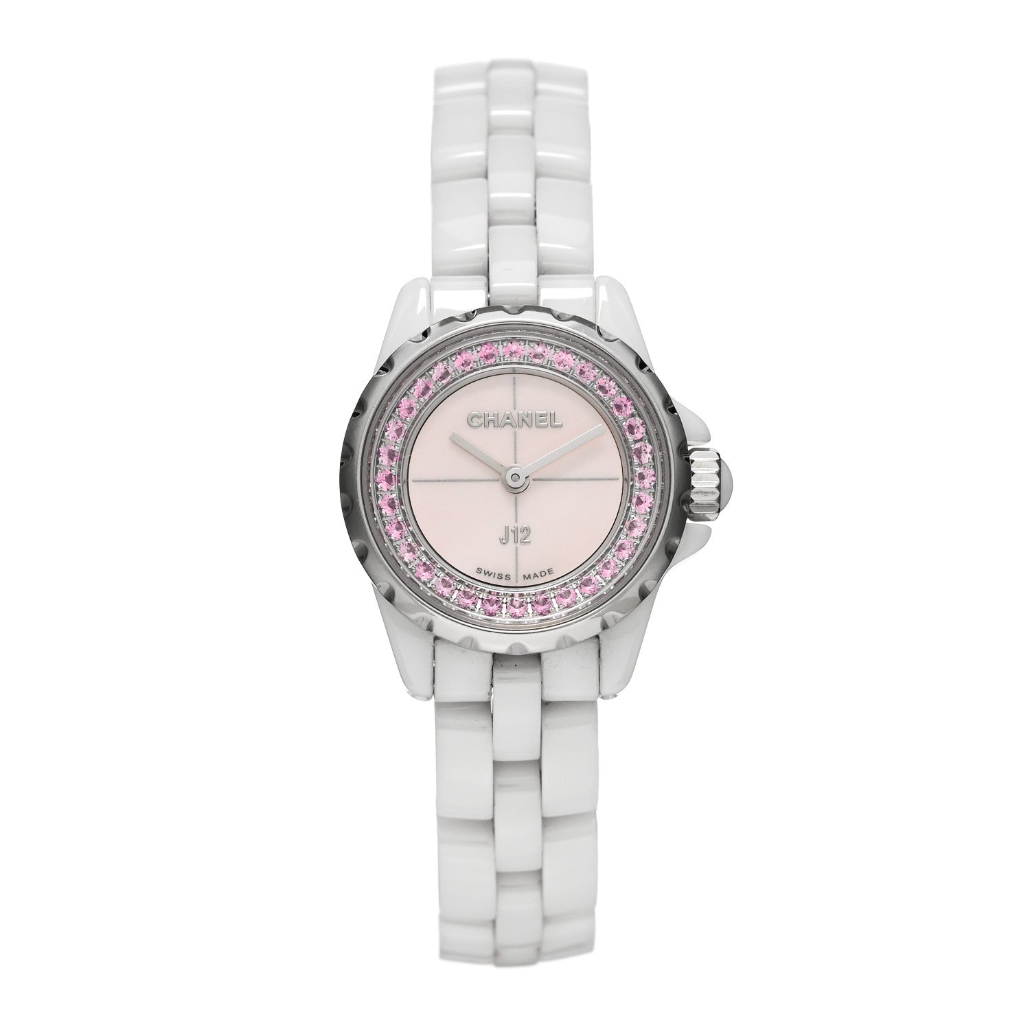 Chanel Stainless Steel Ceramic Pink Sapphire Mother of Pearl 19mm J12 Quartz Watch White 1 of 4