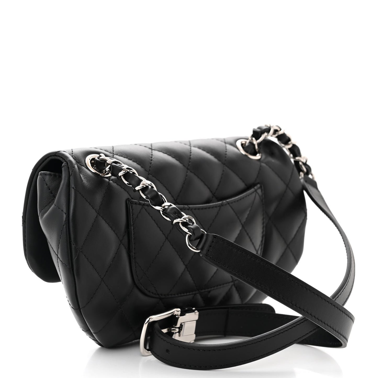 Calfskin Quilted CC Uniform Flap Belt Bag Black