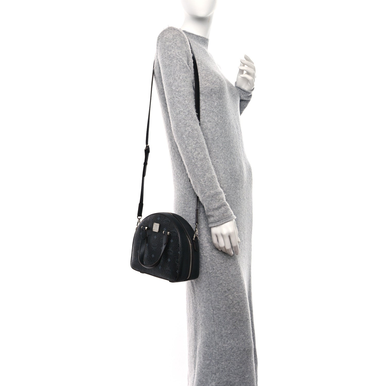 MCM Visetos Small Half Moon Crossbody Bag Black 2 of 9