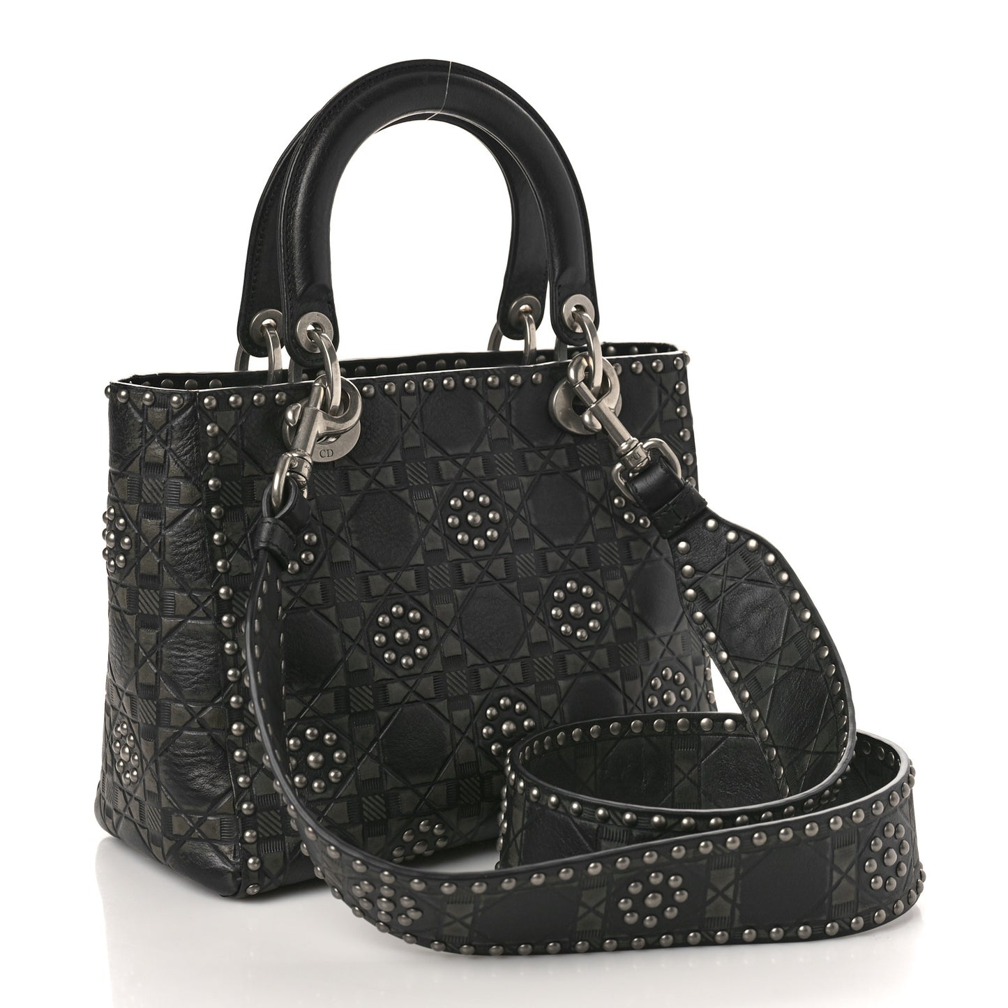 Calfskin Studded Flower Medium Lady Dior Black