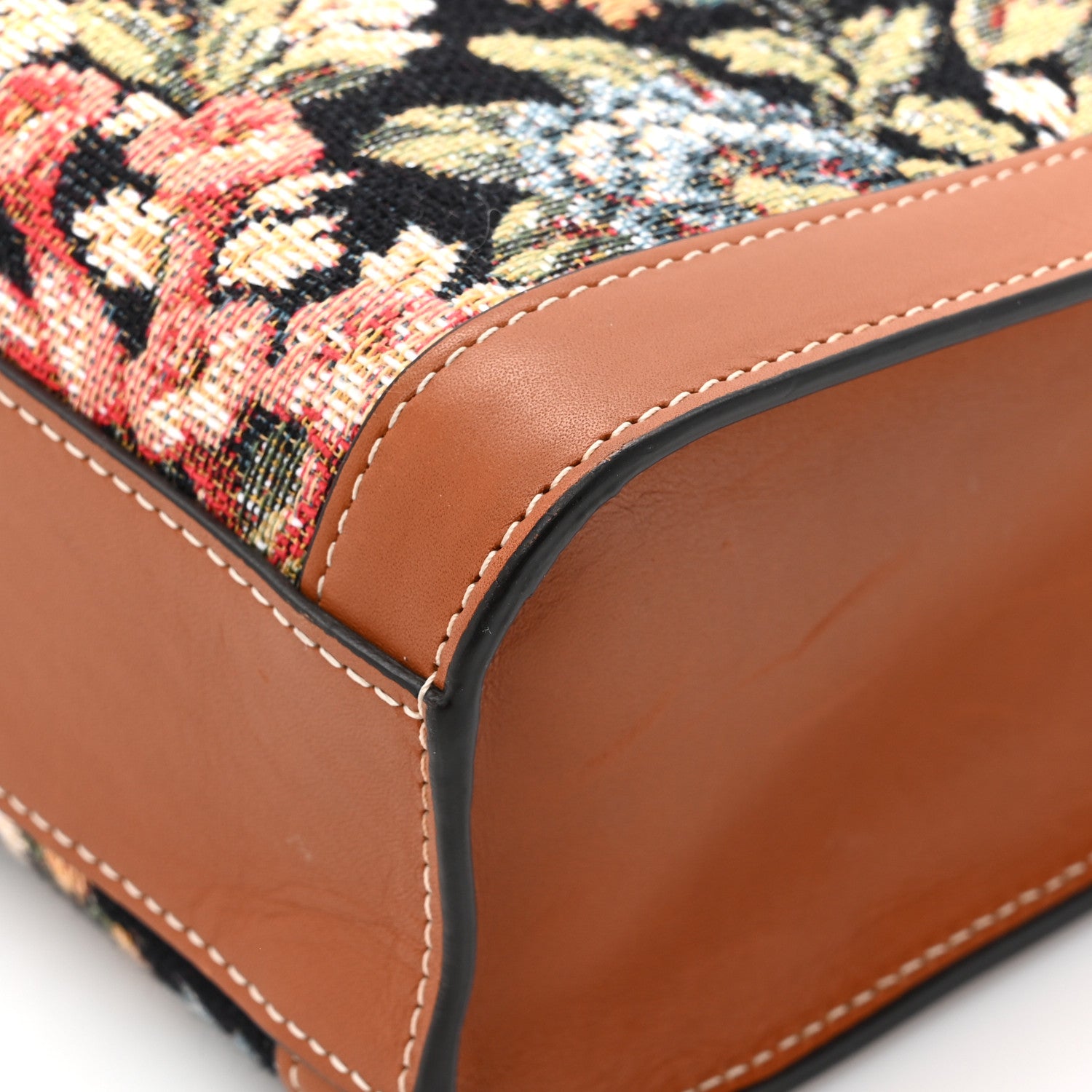 Celine Canvas Calfskin Jacquard Floral Small Vertical Cabas Black Tan 13 of 14