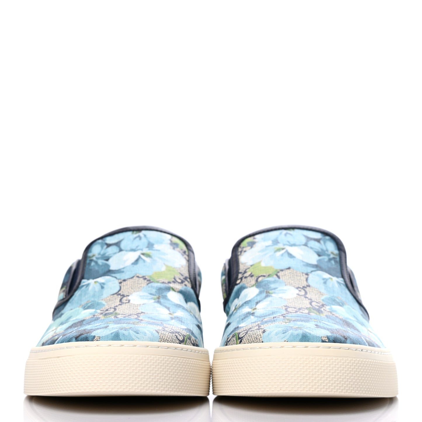 GG Supreme Monogram Blooms Mens Dublin Slip On Sneakers 10 Beige Blue Navy