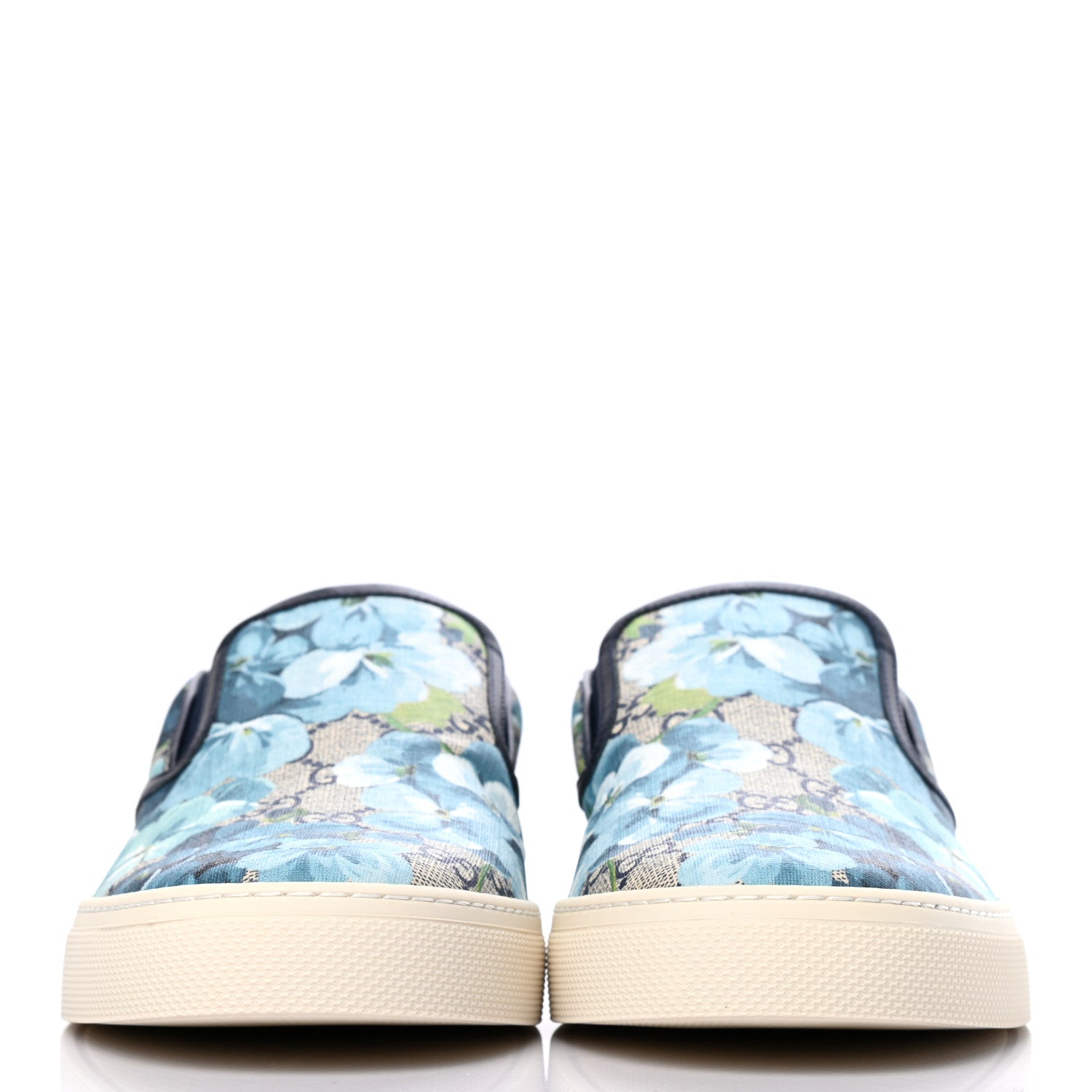 Gucci GG Supreme Monogram Blooms Mens Dublin Slip On Sneakers 10 Beige Blue Navy 2 of 10