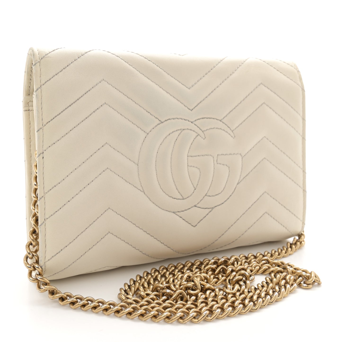 Calfskin Matelasse GG Marmont Chain Wallet Mystic White