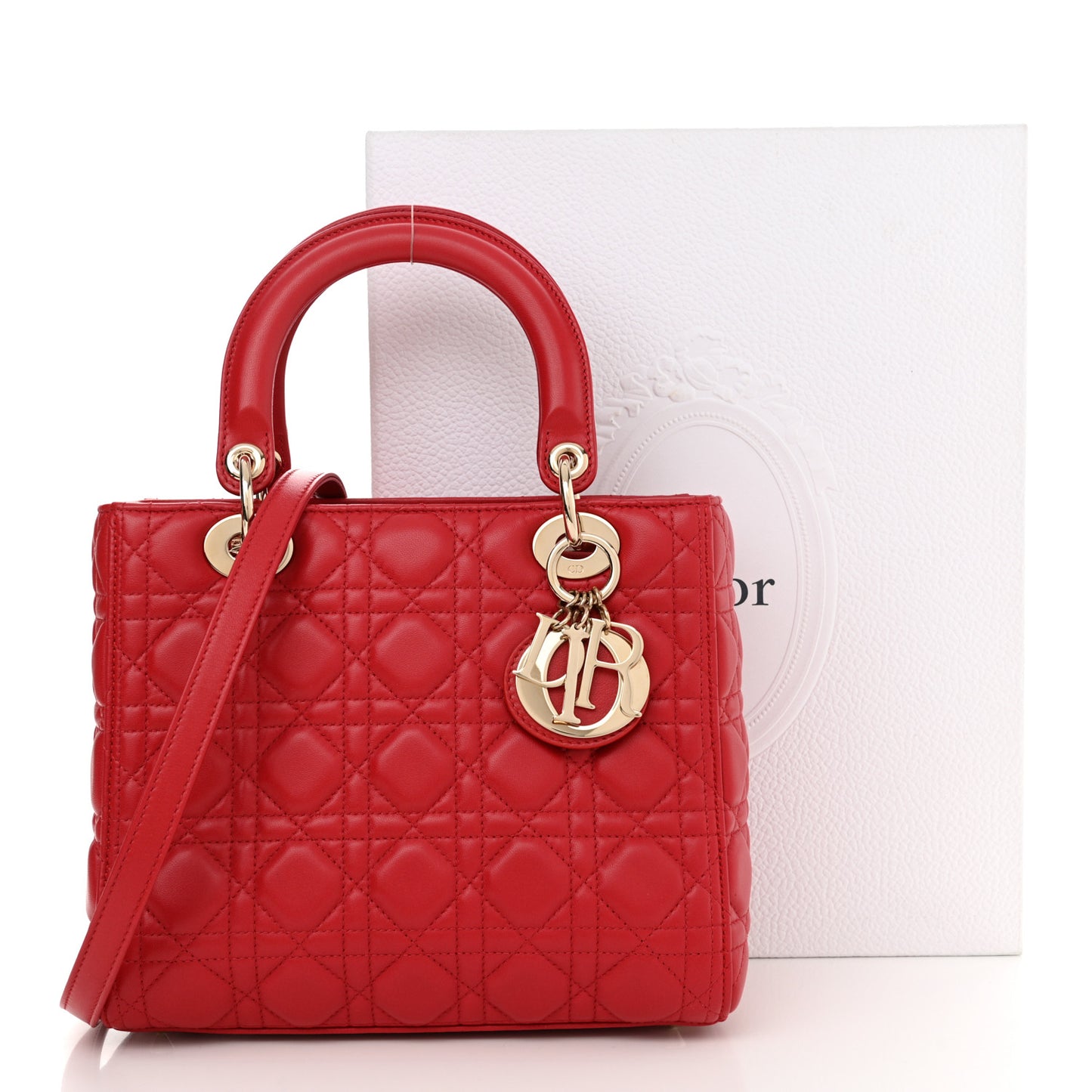 Lambskin Cannage Medium Lady Dior Red