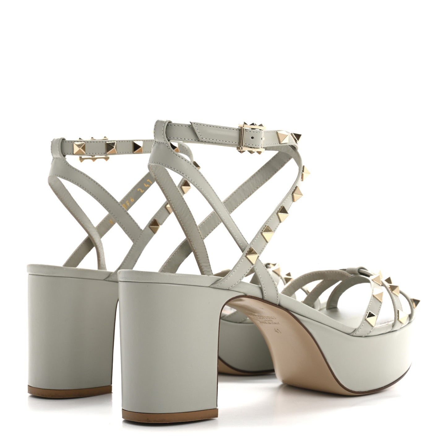 Calfskin Rockstud Ankle Wrap 35/75mm Platform Sandals 41 Opal Grey