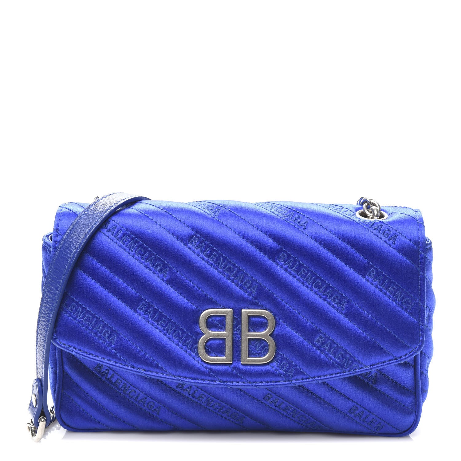 Balenciaga Satin Jacquard Logo Matelasse BB Chain Wallet Electric Bleu 1 of 10