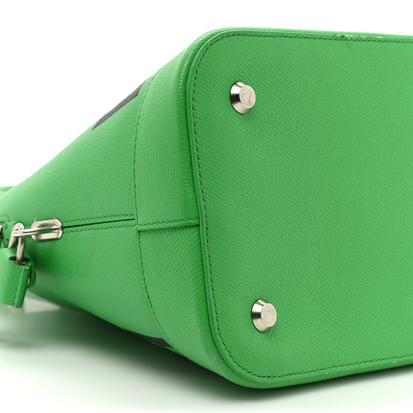 Signature Grained Calfskin Logo M Ville Top Handle Bag Green
