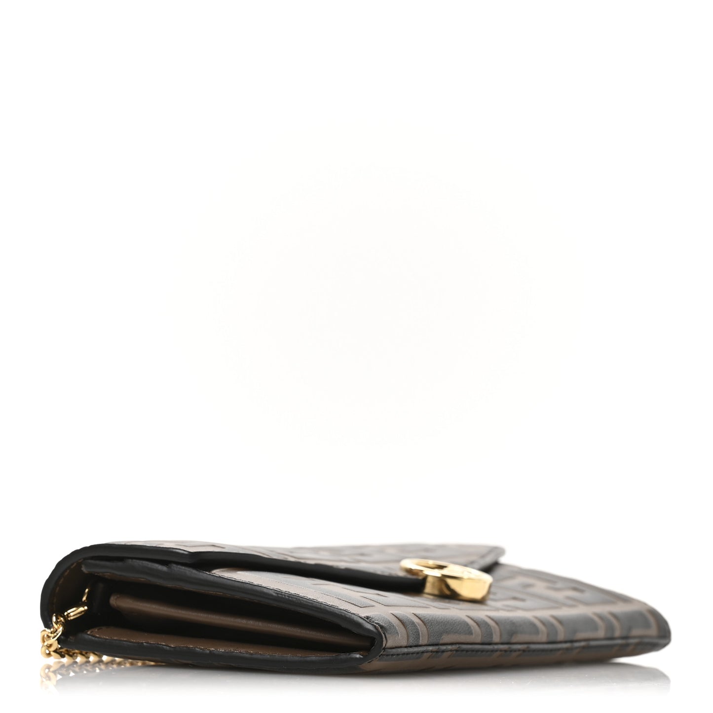 Vitello Soft F is Fendi Bi-Color FF 1974 Embossed Continental Envelope Wallet On Chain Maya Black