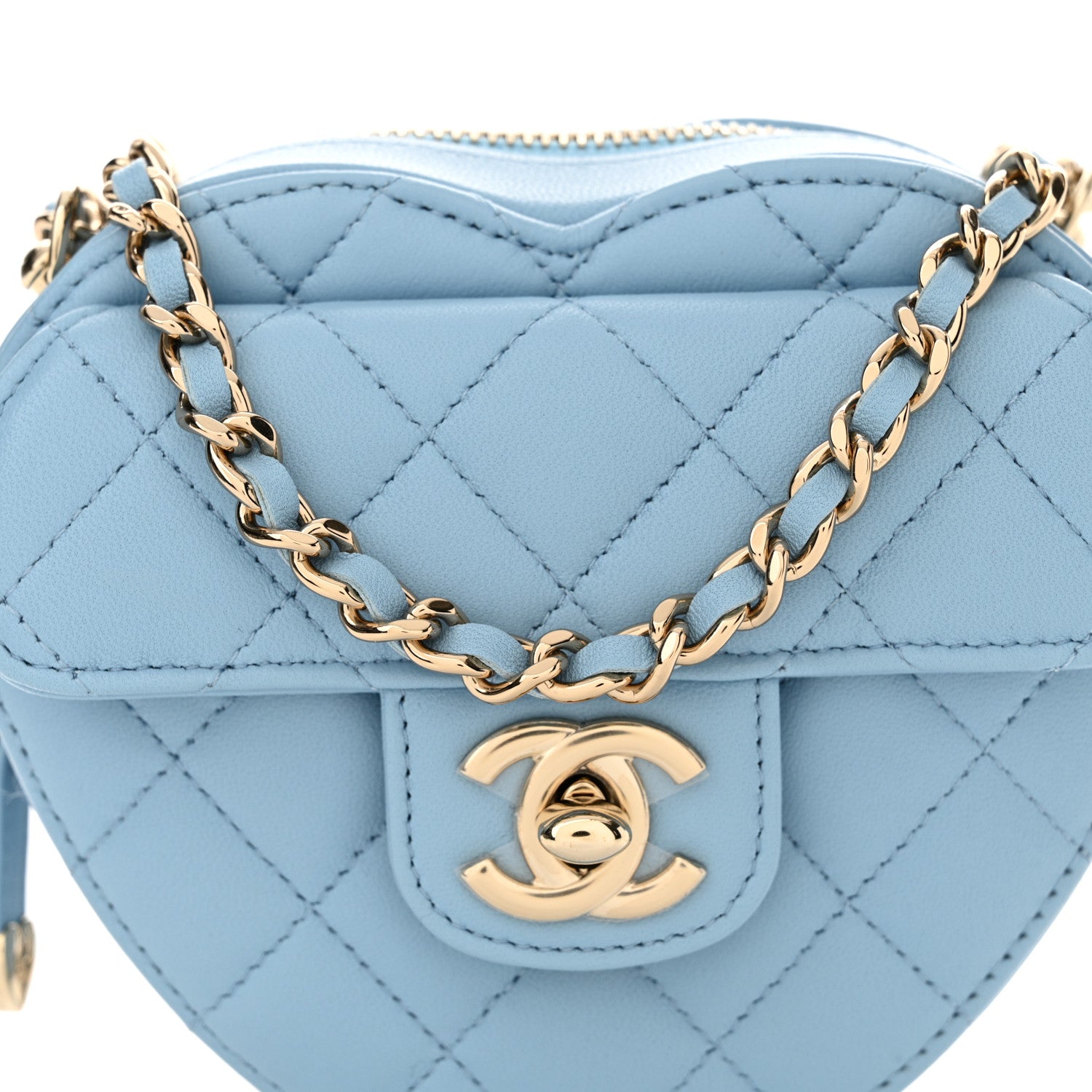 Chanel Lambskin Quilted CC In Love Heart Clutch With Chain Light Blue 8 of 11