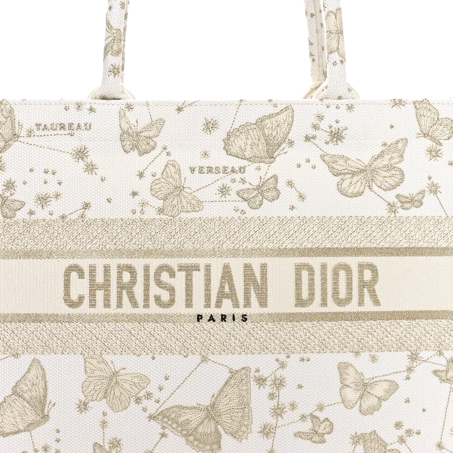 Canvas Embroidered Medium Butterfly Zodiac Book Tote Gold
