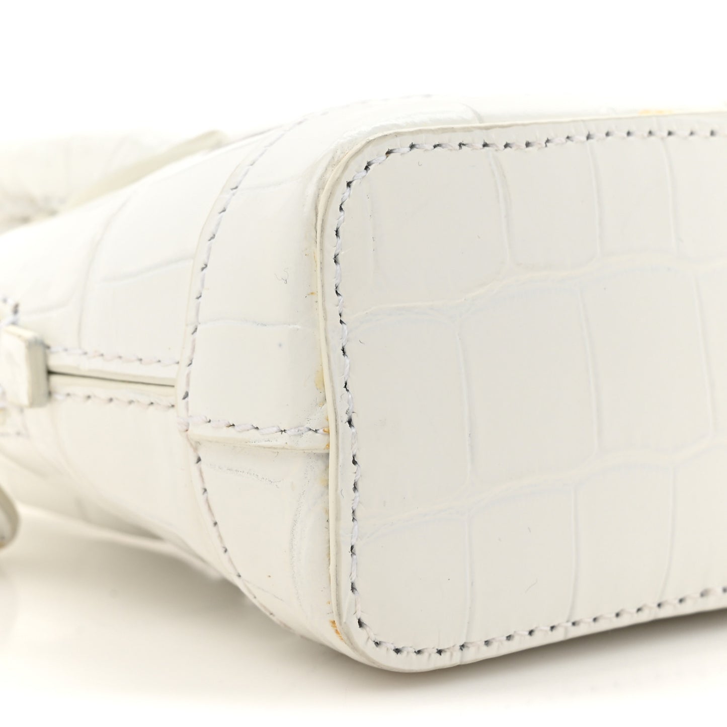 Calfskin Logo Crocodile Embossed Mini Ville Top Handle Bag White Black
