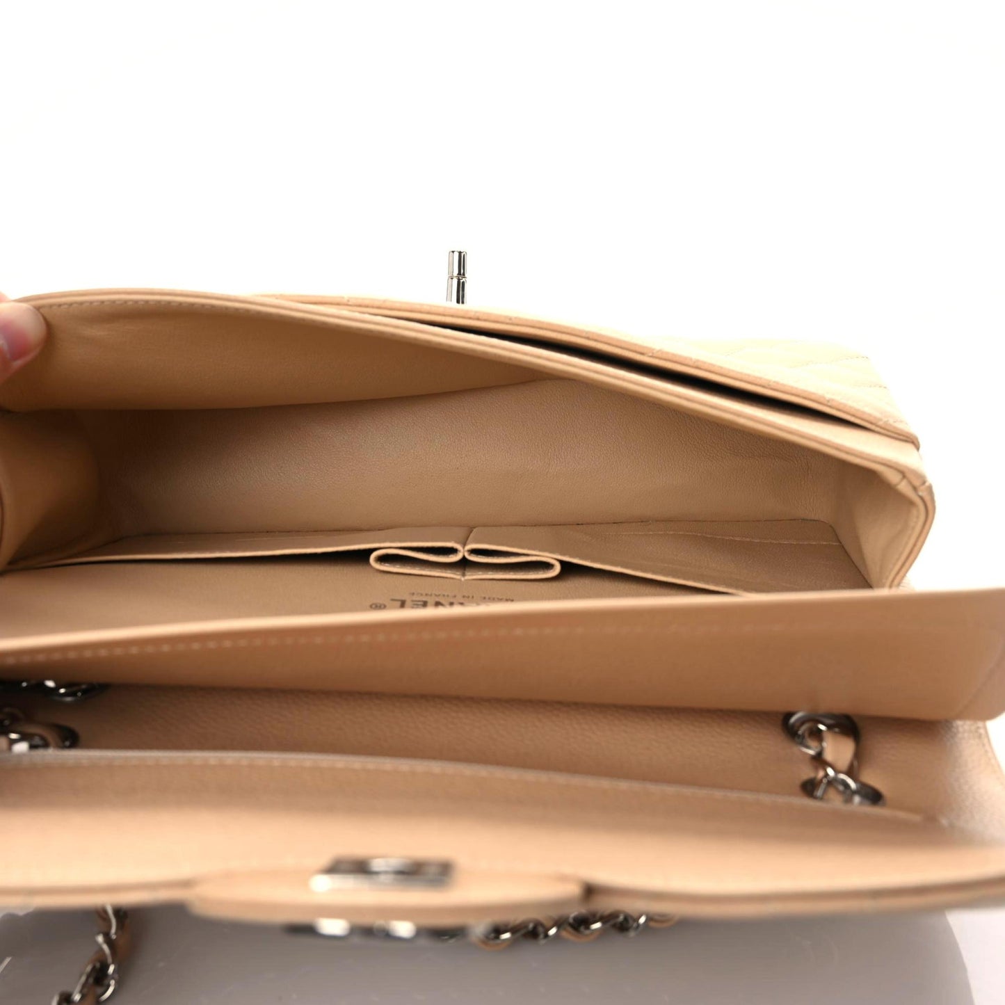 Caviar Quilted Medium Double Flap Beige