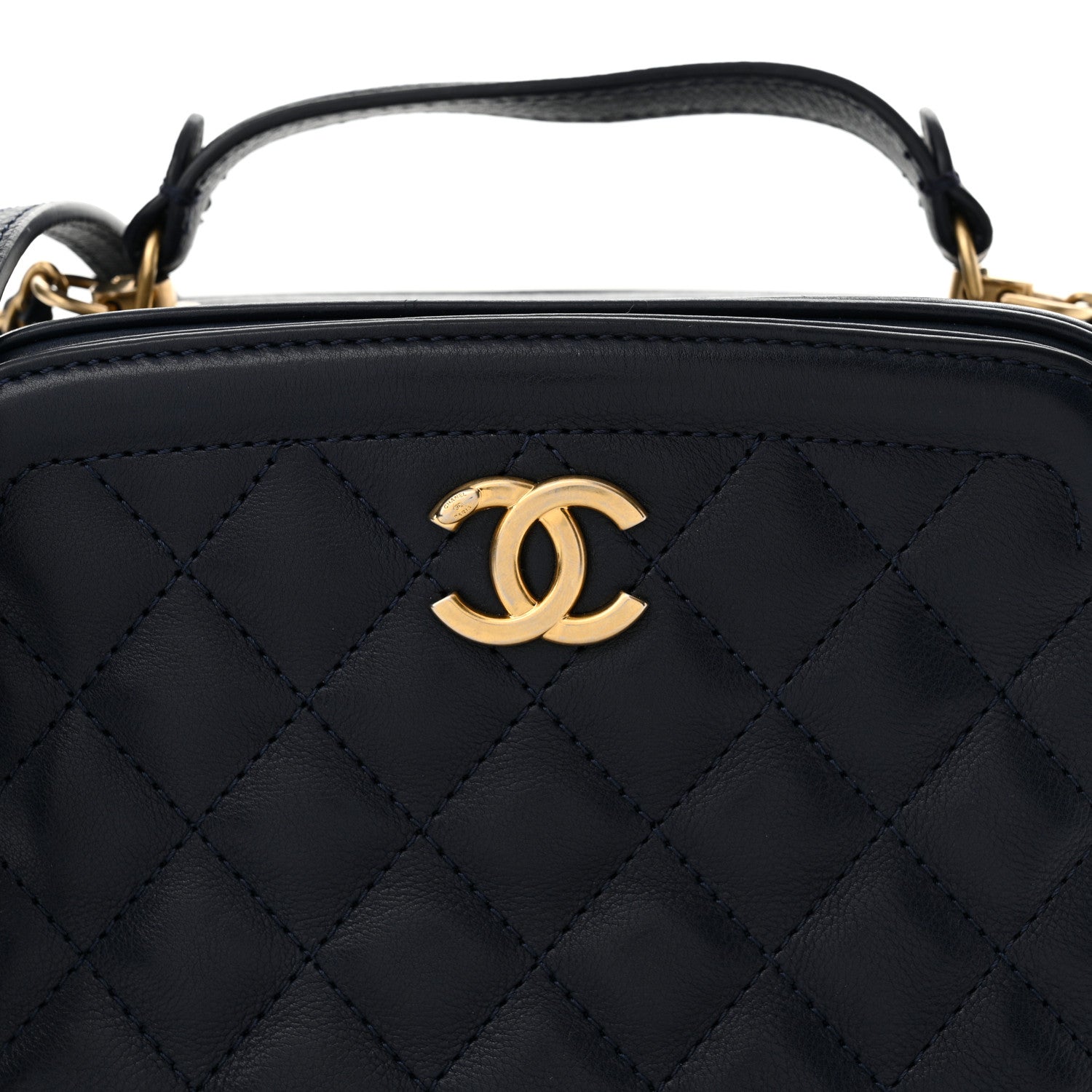 Chanel Calfskin Quilted CC Small Vanity Case Navy 8 of 13