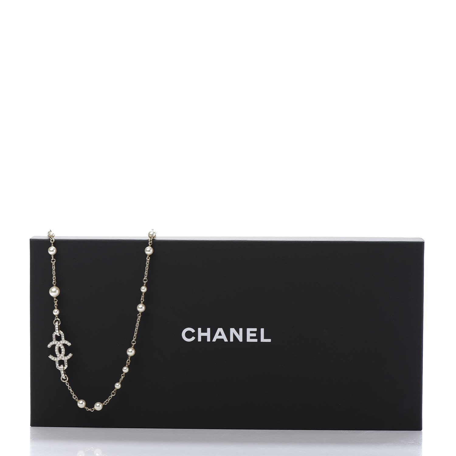 Chanel Graduated Pearl Crystal CC Long Necklace Gold Pearly White 6 of 6