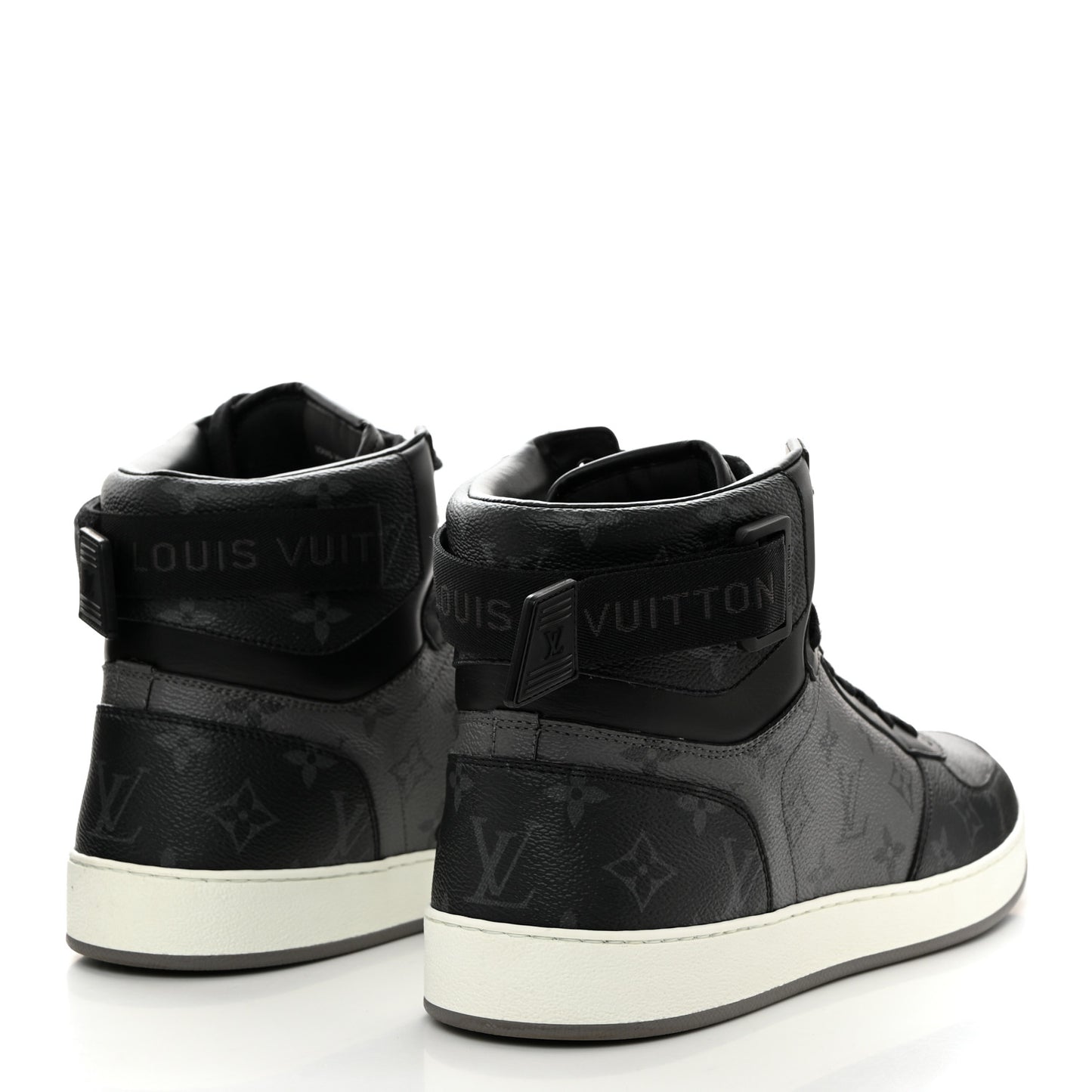 Calfskin Monogram Eclipse Mens Rivoli High Top Sneakers 10.5 Black Grey