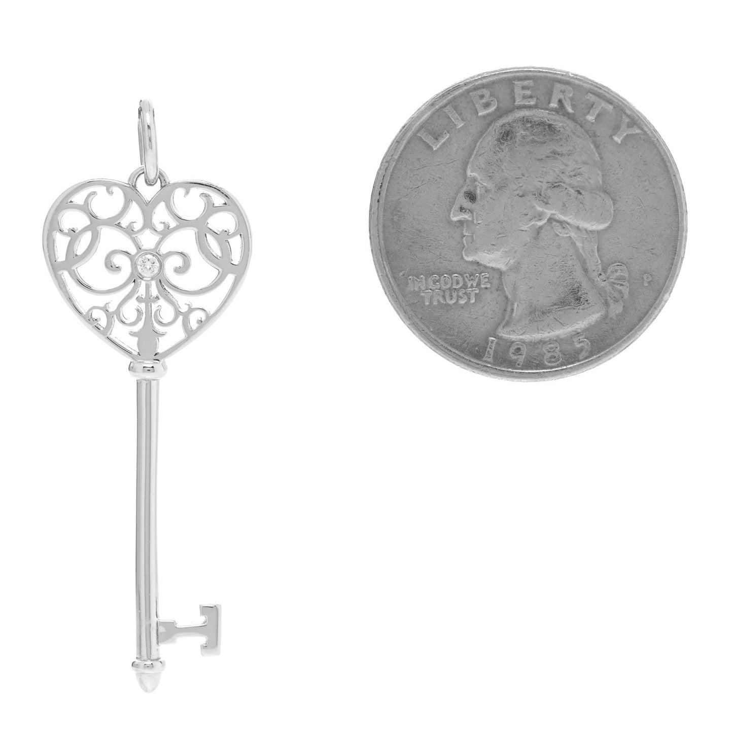 18K White Gold Diamond Enchant Heart Key Pendant